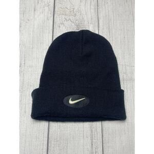 Vintage Nike Knit Beanie Black Embroidered Swoosh Y2K